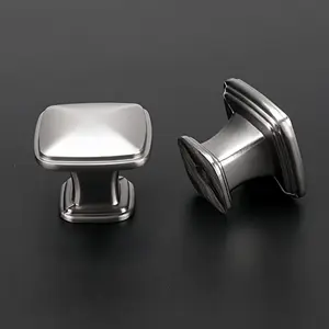 French Style Square Pull Handles, Silver Color Chrome Drawer Door Knobs, Single Hole Universal Fit for Wardrobe Cabinet Closet Installation Repair