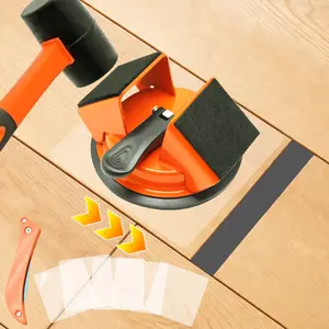 Floor Gap Fixer Tool Kit Set with Rubber Mallet, Heavy Duty Iron Striker Tool for Hardwood Vinyl Laminate Floor Repair, Double 45° Striking Surface, Suction Cup, 5 Adhesive Sheets