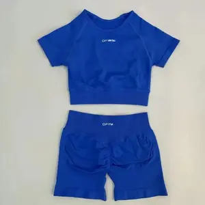 Seamless Activewear Set with Yoga Short-Sleeve Top & Ruched Cuffed Shorts: Designed Exclusively for Women, Comfortable for Sports & Suitable for All Sports Scenarios