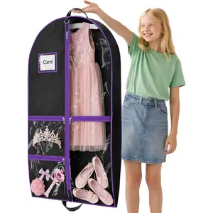 Dance Garment Bags for Dancers, 40" Garment Bags for Hanging Clothes with 3 Clear Zipper Pockets, Cheer Uniform Garment Bag for Suits, Travel & Sports Jersey, Cheer Uniform (Purple, 1Pack 40")