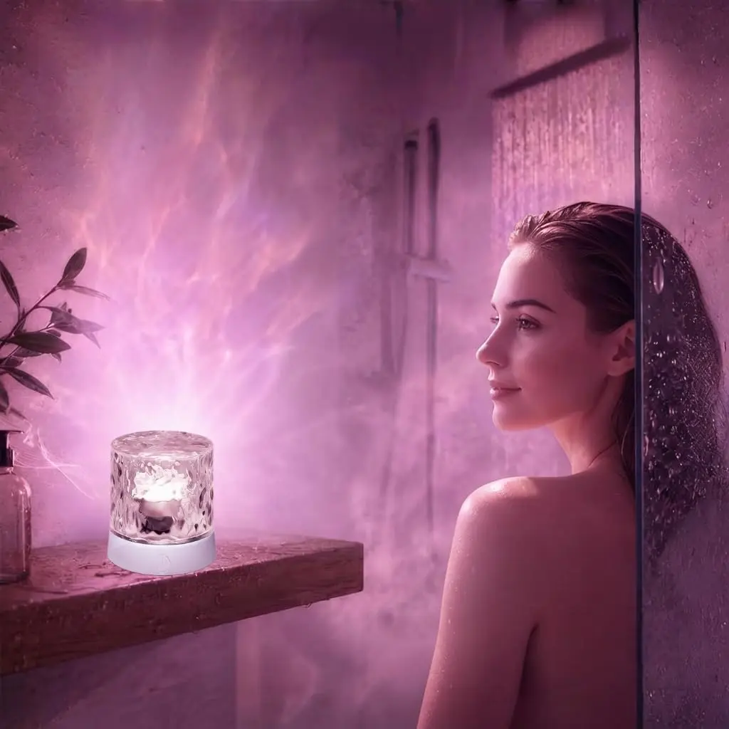 Rechargeable Shower Lights for Inside Shower-Ocean Wave Projector Light for Bathroom Bath Tub-Cordless LED Bathroom Lights 3D Water Ripple Light Ocean Lamp for Bathtub Relaxing Spa,Northern Aurora