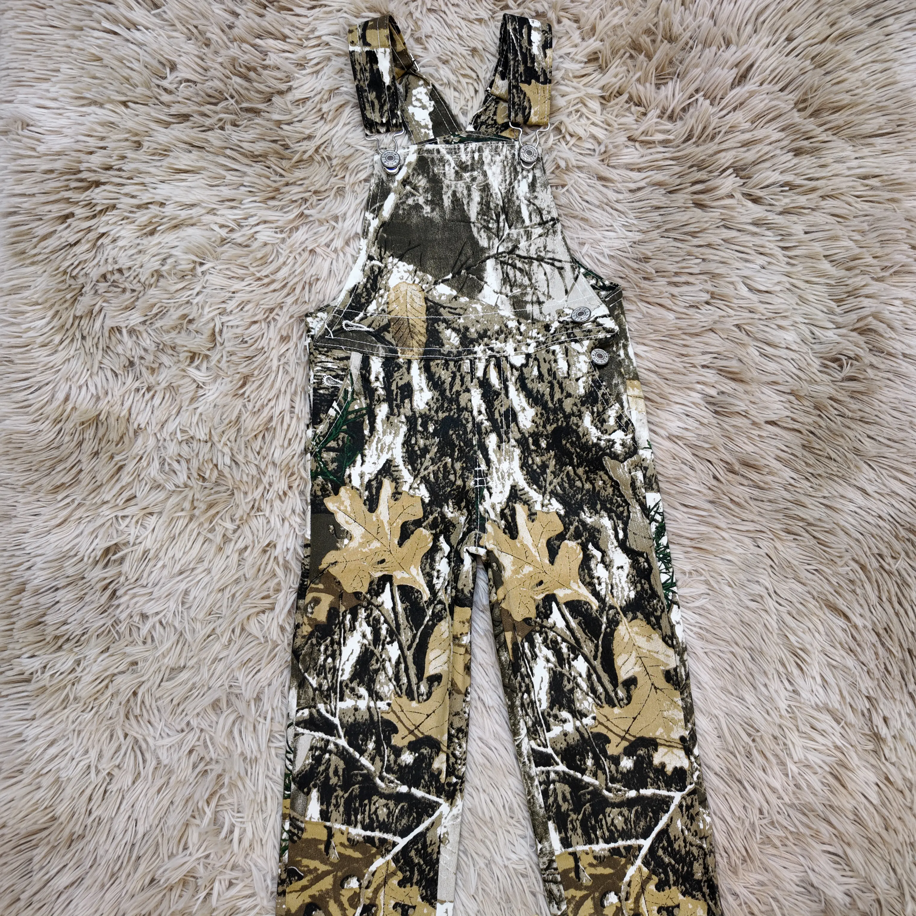 Boys' Camouflage Leaf Pattern Overalls, Boutique Denim Fabric Outfits for Kids' Outdoor Wear and Hunting, Boutique Clothing, Camouflage Print, 4T, 6-12M, Full-Length, 12-18M