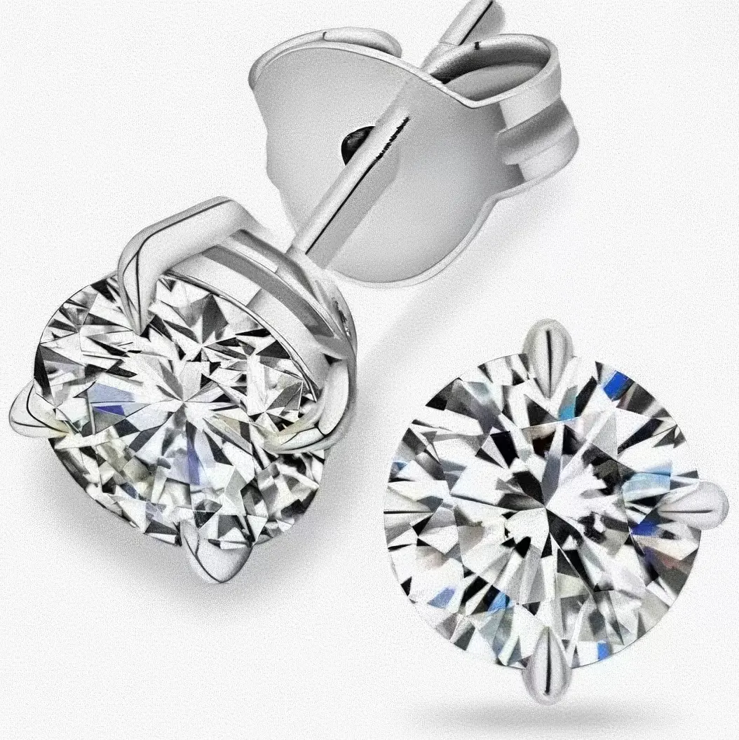 14K  Gold, Lab Grown Diamond Stud Earrings, 0.5-2ct, D VS1, IGI Certified, Round Solitaire Ear Jewelry，For Women Gift