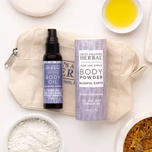 After Shower Set with Body Powder and Body Oil - Talc & Cornstarch Free Powder, Ultra Healing and Soothing Body Oil, Clean Scent or Blissful Earth Scent, 2oz Oil & 2.5oz Powder
