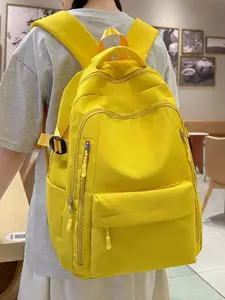 Unisex Minimalist Solid-Color Backpack Lightweight Casual Daypack Large Capacity Multi-Compartment Student Bag Versatile Backpack for Commuting and Travel