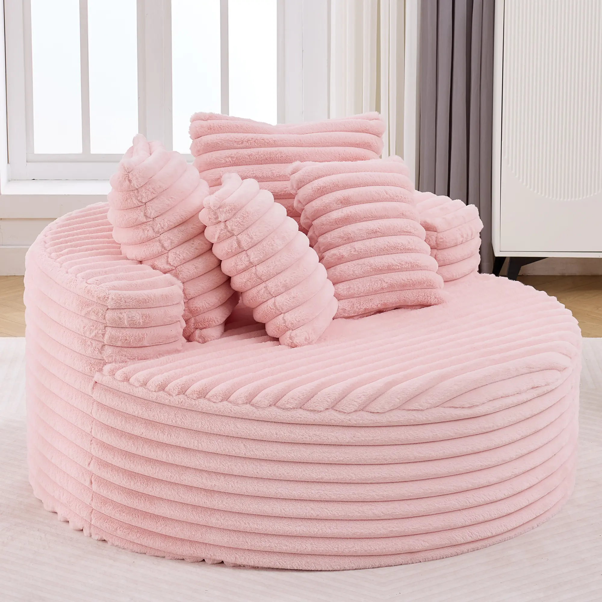 Oversized Upholstered Chaise Lounge Chair Indoor, Corduroy Deep Seat Accent Chair, Plush Boneless Barrel Sofa Chair for Living Room Bedroom Apartment