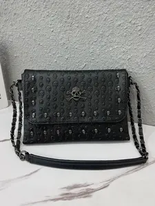 Dark Punk Style Chain Shoulder Crossbody Bag, Multi-Layer Skull Rivet Envelope Bag, Fashionable Women's Bag for Shopping and Parties