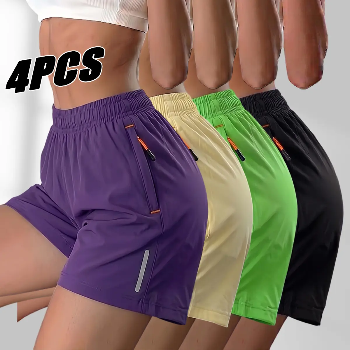 Solid Athletic Lounge Shorts for Women, 4-Pack with Drawstring Waist, Comfortable Bottoms for Summer Sleep and Casual Wear, Active, Black