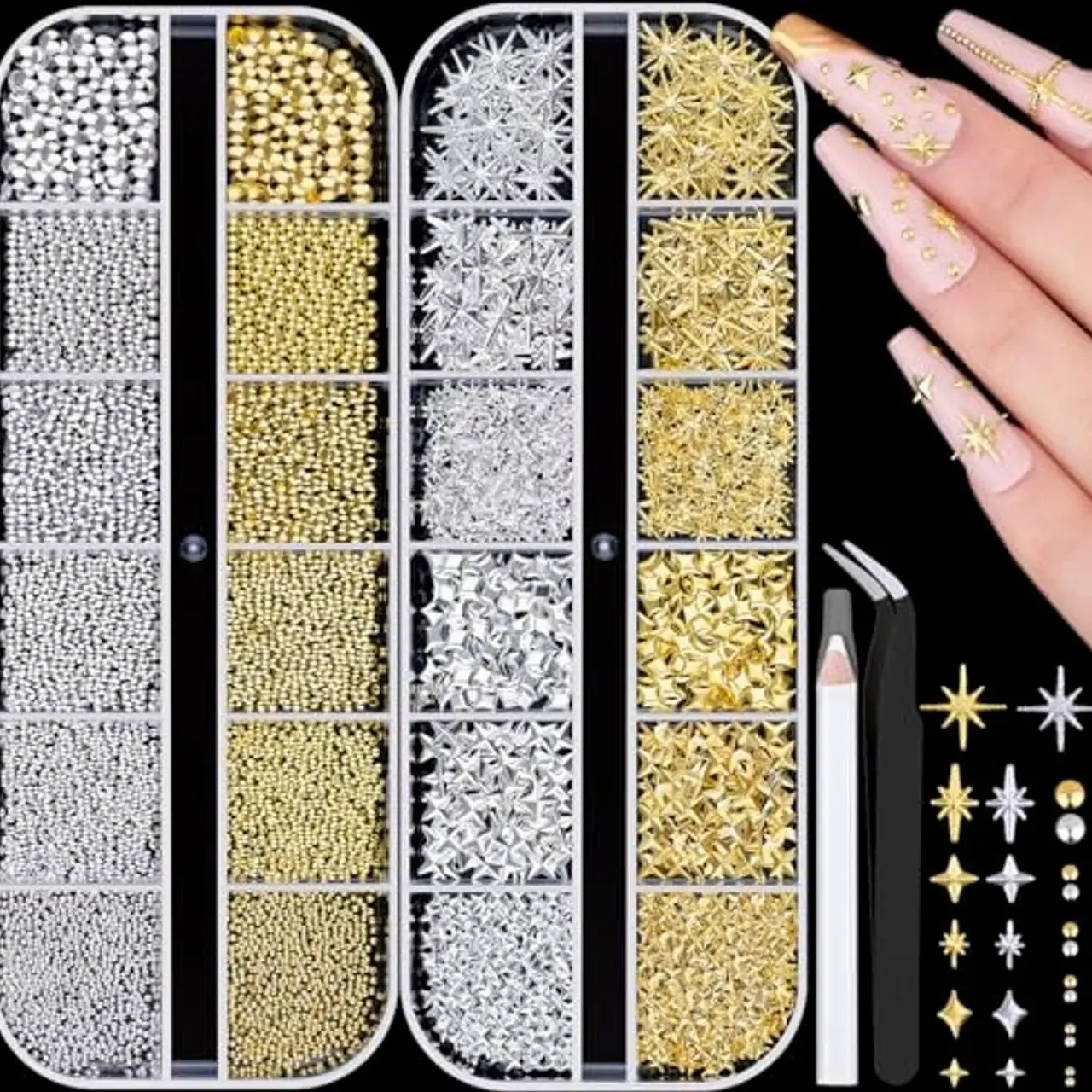 Gold & Silver with Tweezers, Pickup Pencil and Glue