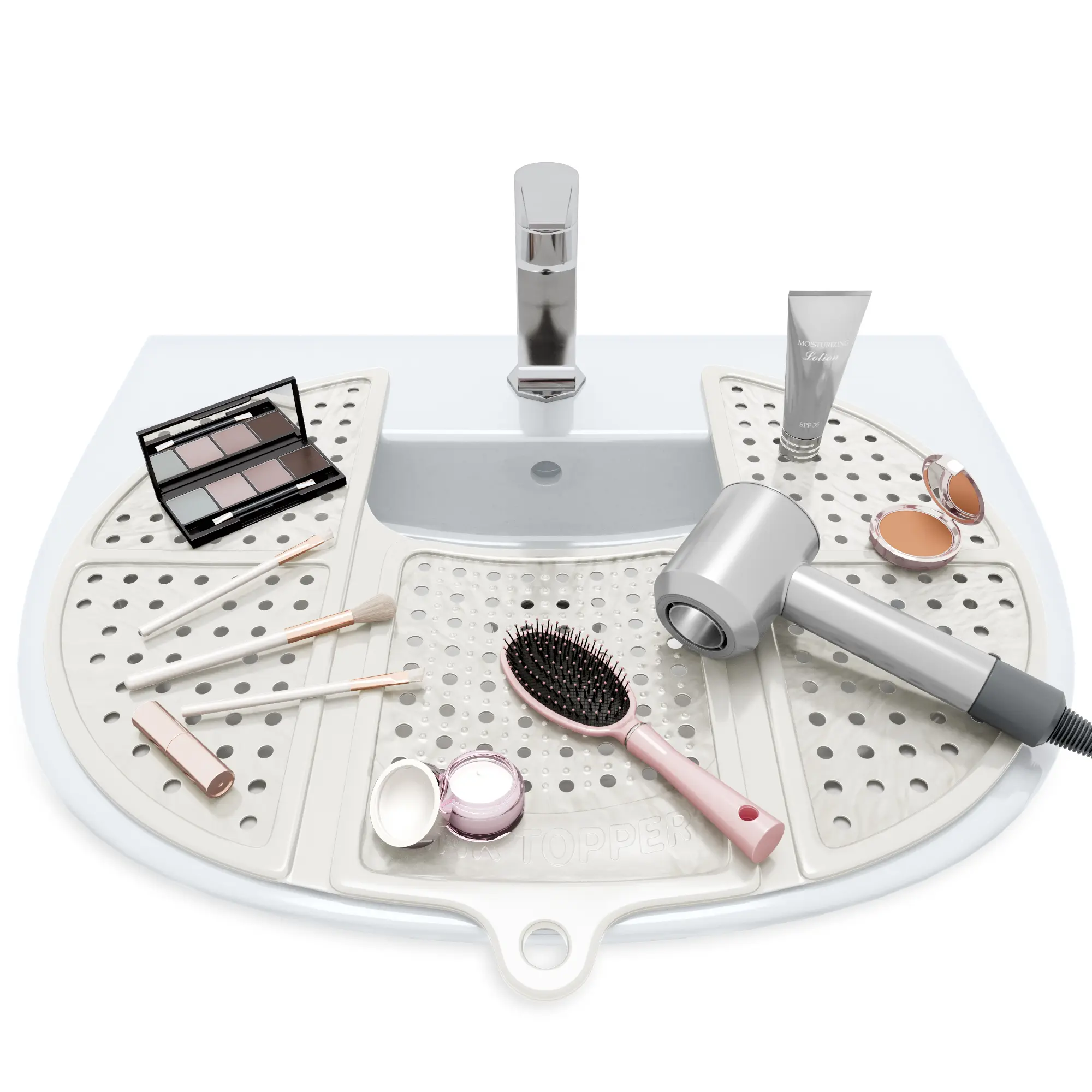 Sink Topper Foldable Sink Cover - Silicone Beauty Makeup Brush Cleaning Mat - Vanity Tools Organizer - Bathroom Must Have Accessory for Extra Space & Storage Saver - Cleaner Pad - Small, Pearl White
