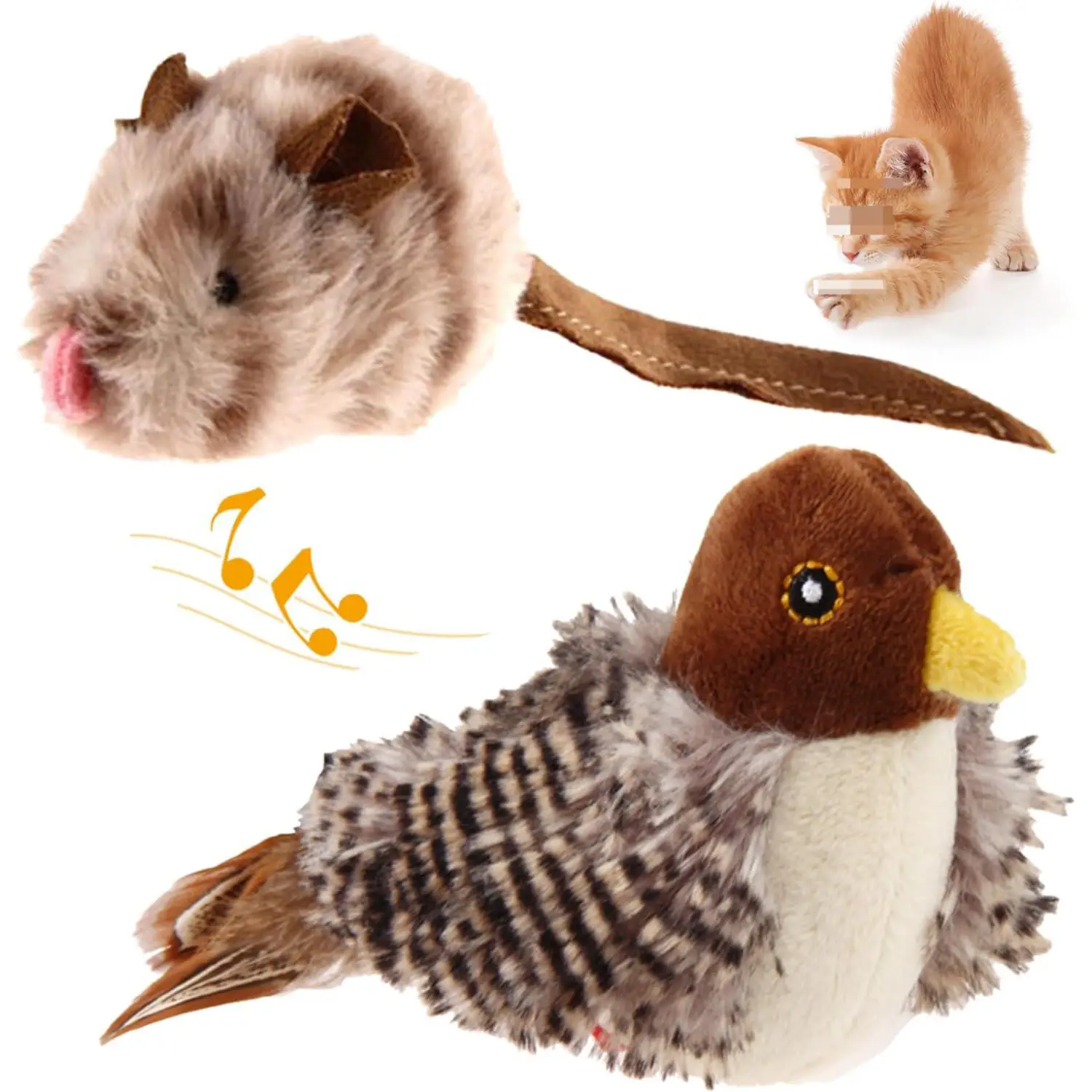 Cat Toys Chirping Birds 2 Pcs with SilverVine, Interactive Cat Kicker, Lifelike Birdie Tweets, Indoor Kitty Kitten Exercise Toys 4.0"