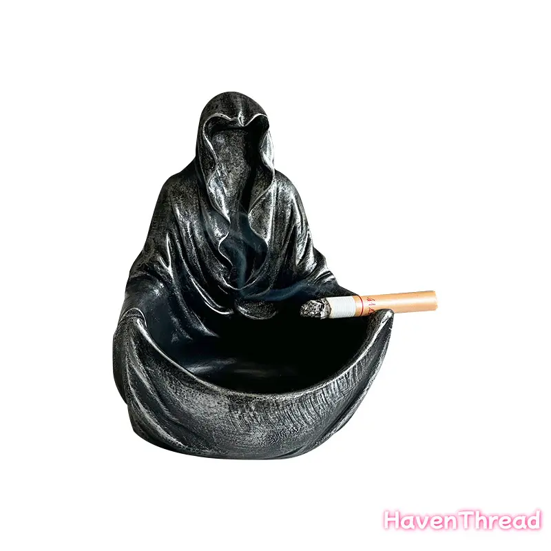 Unisex Black Humor Resin Mysterious Man Ashtray - Cyberpunk Style Abstract Figure Sculpture, Home Decor Statue, Collector Figurine, Trendy Desktop Ornament, Ideal Father's Day Gift