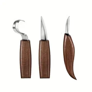 3-Piece Professional Wood Carving Tool Set, Slicing Knife Detail Knife Hook Knife, Durable Metal Blades Ergonomic Handles for Hobbyists & Woodworkers