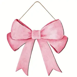 Wooden Watercolor Bow Wall Art Decor, Cute Simple Door Sign for Home Apartment Bedroom Indoor Porch Decoration, Hanging Decor, Door Decorations