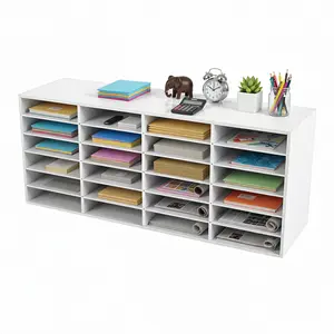 24-Slot Adjustable Mail Sorter Organizer with 11 lbs Capacity per Slot, White PVC Literature Rack for Files Magazines Documents, Freestanding Storage Shelf for Home Office Library Classroom