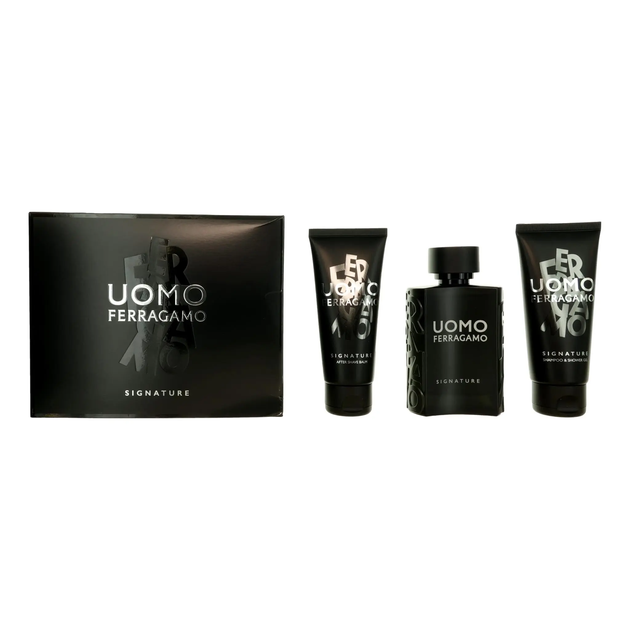 Uomo Signature by Salvatore Ferragamo, 3 Piece Set for Men, Cologne, Cleanser, Scented, Cinnamon, Fragrance Sets, Shampoo, Spicy, Edp, Body Wash & Soap