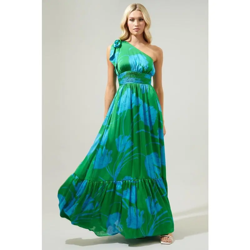 Womens Sugar Lips Seamoss Floral Bayou One Shoulder Maxi Dress
