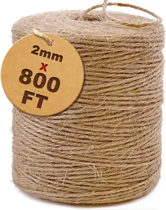 2mm All Natural Jute Twine String, Thin Brown Craft Twine for Plant & Garden Use, Gift Wrapping & Christmas Handmade Projects, 800 Ft (244M) Hardware Packing String, All Natural Twine