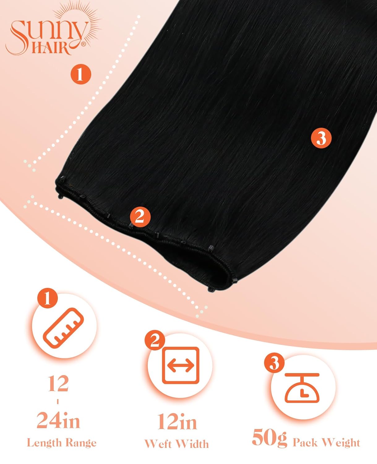 Sunny Hair Beaded Weft Human Hair Extensions Black Micro Weft Hair Extensions Human Hair Straight Hair Extensions Beaded in Human Hair Sew in Extensions for Women Real Hair