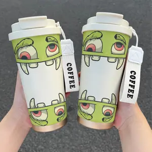 Monster Face 18oz Stainless Steel Insulated Cup with Straw, Perfect for Sports & Travel, Ideal Gift for Cold Drinks & Ice Blocks