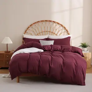 Burgundy Duvet Cover Queen Size, 3 Duvet Cover with Pillow Shams, Brushed Microfiber Closure, Comforter Not Included
