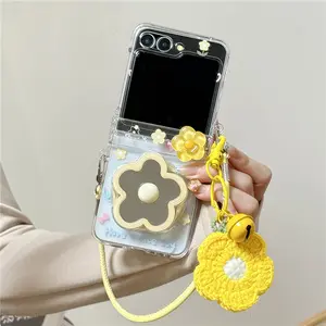 Cute Small Flower Magnetic Phone Case For Samsung Galaxy Z Flip 7 6 5 Flip6 Flip7 Cover with Magsafe Stand Lanyard Cases Funda