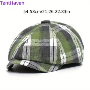 2026 new checkered octagonal hat retro artistic duckbill hat women's casual beret British newspaper children's hat