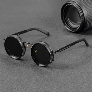 Polarized Round Sunglasses ND9 Adjustable Dimming Lens for Men Women Retro Punk Style UV400 Protection Lightweight Outdoor Shades Ideal for Fishing Driving Travel Beach Daily Activities trendy casual stylish glass vision correction rave frame sun glass
