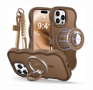 XYZ Smartphone Casing - MagSafe-Compatible Mobile Phone Accessory, Magnetic Soft Silicone Ring Stand, Wavy Curved Frame, Hard Semi-Transparent Matte Back Cover, Shockproof Cellphone Protector
