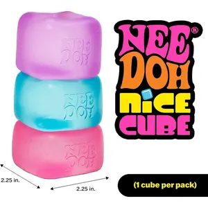 NeeDoh Nice Original 2.25" Stress Relief Squishy Toy – Large Colorful Pink Purple Blue Rosie-Style, Super Sensory, Slow Bounce, Slow-Rising Textured Gel Filled Fidget Squeeze Ice Toy