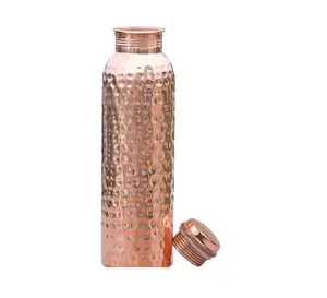 Handmade Copper Water Bottle - 34oz/1000ml - Pure Copper Vessel for Heavy Duty and Leak-proof Drinking - Drinkware, Ancient Cup Mug