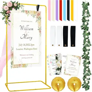 Wedding Sign Holder Gold Metal Welcome Sign Stand 68”x32”x16” Adjustable Welcome to Our Wedding Signs Seating Chart Stand Floor Easel Frame Stands for Reception Party Bridal Baby Shower Poster Display