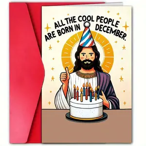 Jesus Birthday Card with Envelope, 1 Count Humorous Birthday Card, Birthday Gift for Family, Friend, Birthday Party Supplies