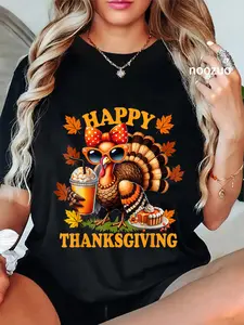 100% Cotton Happy Thanksgiving Funny Turkey Family Dinner Thanksgiving T-Shirt