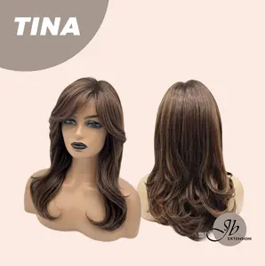 JBEXTENSION 18 Inches Brown Mocha Curly Women Fashion Full Machine Wig TINA【PLUS PERMATEASE】【BENDY EAR TABS】