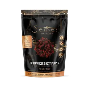 5Senses Dried Whole Ghost Pepper | Bhut Jolokia, Chile Fantasma Seco Entero, Pimienta Fantasma | Firestorm | 100% Natural, Non-GMO, Fairtrade, Kosher, Gluten-Free, Vegan Flavor Taffy