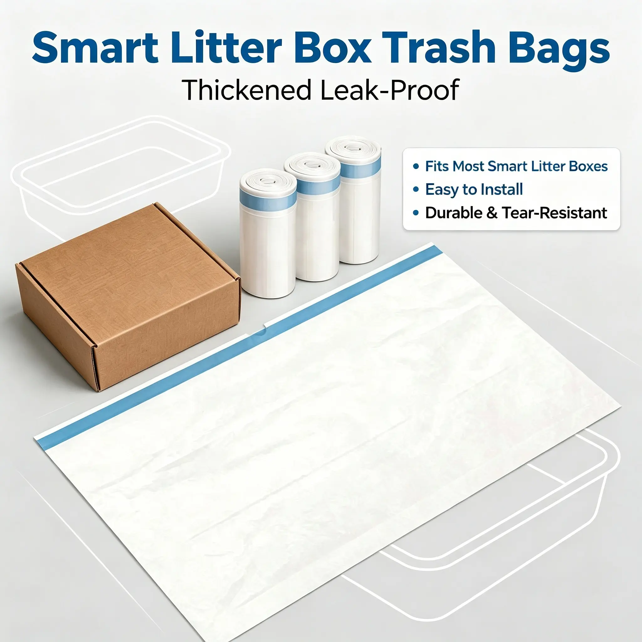 Disposable Cat Litter Box Liners Compatible with Self-Cleaning Automatic Cat Litter Box, Extra Thick Leak Proof Tear Resistant Poop Bags, Large Universal Replacement Trash Bags for Smart Cat Toilet, Odor Control Disposable Waste Bags