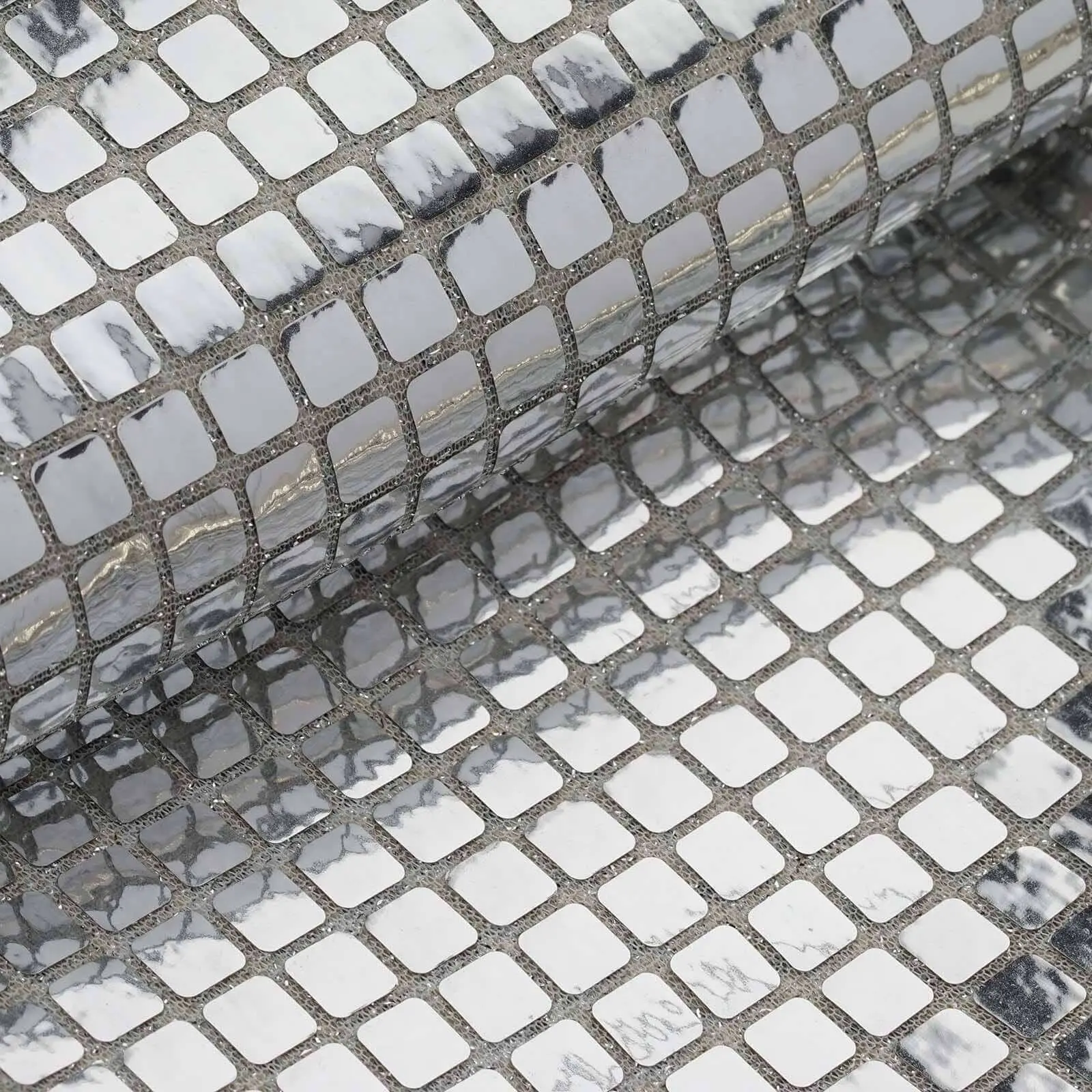 Silver Metallic Foil Disco Ball Mirror Fabric - Decorative Reflective Mirror Finish Textile for Dessert Tables, Birthdays Party Event Decor, Reflective Look
