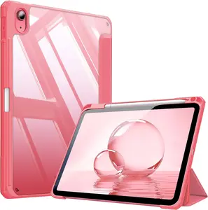 Hybrid Slim Case for iPad (A16) 11th gen 11 Inch (2025), iPad 10th Generation 10.9 Inch (2022) - Shockproof Cover with Clear Transparent Back Shell & Pencil Holder, ipad rosa tri-fold stand case