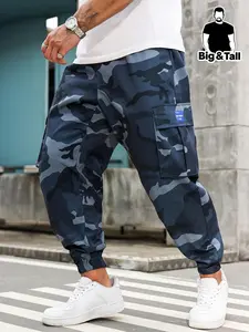 [Plus Size] Men's Camo Print Pocket Cargo Pants, Camouflage, Regular Fit Casual Street Fashion Trousers for Daily Wear, Men's Bottoms for All Seasons