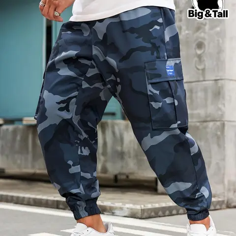 【Plus Size】 Men's Camo Print Pocket Cargo Pants, Regular Fit Casual Street Fashion Trousers for Daily Wear, Men's Bottoms for All Seasons
