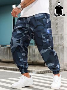 【plus size】 men's camo print pocket cargo pants, regular fit casual street fashion trousers for camouflage daily wear, streetwear, pants for men, men's bottoms for all seasons