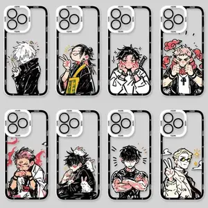 Kawaii Colored Line Art Chibi Jujutsu Kaisen Phone Case For iPhone 17 Promax 16 15 14 13 12 11 Plus Pro Max 17Air - Anti Drop Full Perfect Aesthetic Printed Soft TPU Case