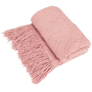 Catalonia Knitted Throw for Couch, Decorative Blanket with Fringe, Acrylic Leisure Blanket for Bed, Sofa, Living Room | All Seasons, Lightweigh