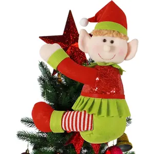 Tree Topper Christmas Decorations, Funny Xmas Plush Stuffed  Hugger Decor for Christmas Tree  Bottle Curtain Ornaments,Red Green