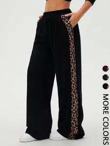 Women's Vintage Straight Leg Wide-Leg Pants, Leopard Gradient Print, Loose Fitting Slimming Effect, Casual Fashion Bottoms, Casual Lounge Pant