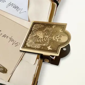 Journal Clip  Skeleton and Book Metal Travelers Notebook Clip, Decorative Heavy Duty Brass Journal Page Holder Clips for Book, Paper, Bookmark
