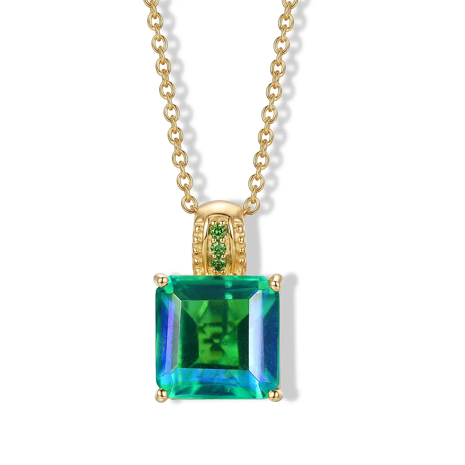 EverTrue Peacock Quartz, Chrome Diopside Peacock Horizon Pendant in 18K YG Plated with ION Plated YG Stainless Steel Necklace (20 Inches) 9.75 ctw