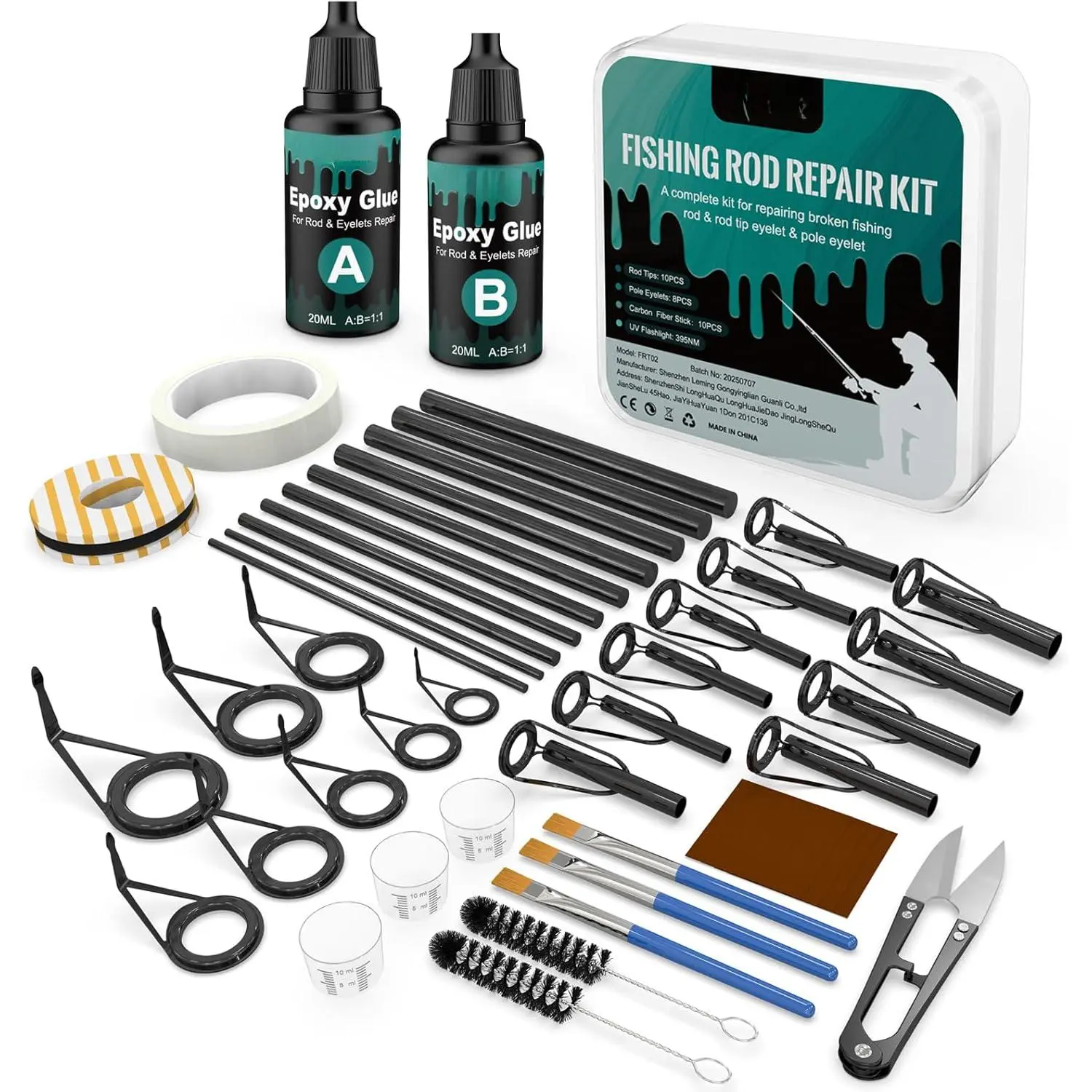 Fishing Rod Repair Kit - 3-in-1 Fishing Pole Complete Supplies Kit  Rod Tips, Fishing Rod & Guide Eyelets Replacement, with Epoxy Glue, Wrapping Thread, Other Fishing Accessories & Gear