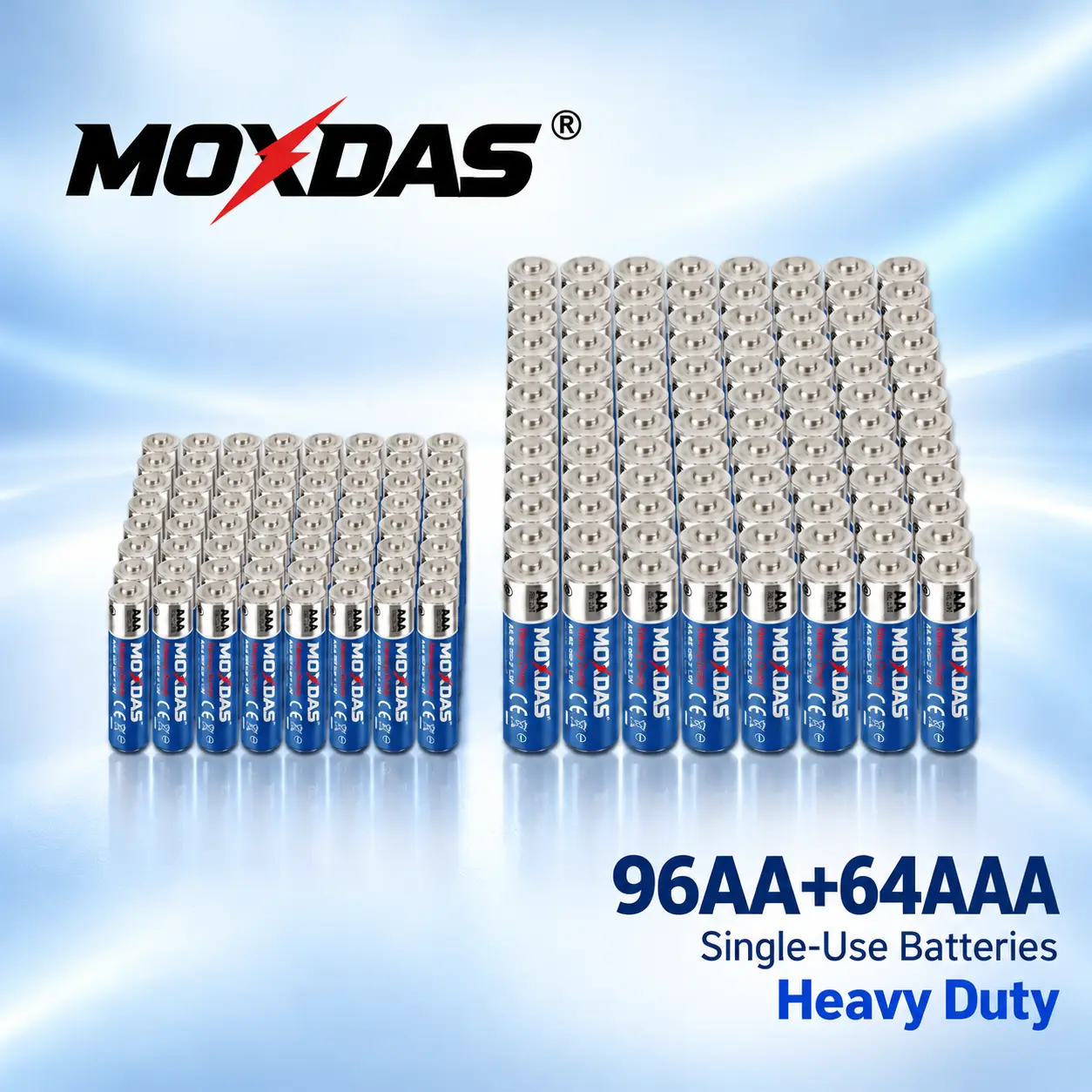 MOXDAS 160-Pack AA AAA Alkaline Batteries Combo (96 AA And 64 AAA), 1.5V Heavy Duty, Smart 3:2 Mix, Long-Lasting Everyday Power, Bulk Value Pack for Remotes, Clocks, Toys, Flashlights, Wireless Mice, Halloween And Christmas Decorations
